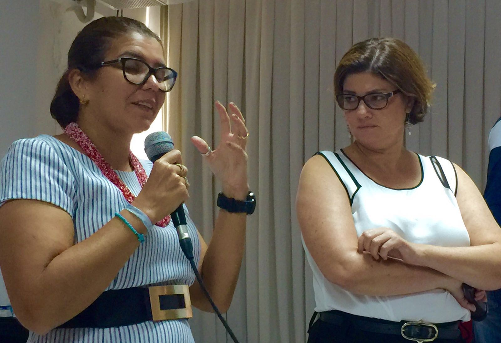 Conselheiras Ana Adalgisa Dias (FIERN) e Cássia Bulhões realizando esclarecimentos sobre aspectos metodológicos da análise da regulamentação da ZPA 10
